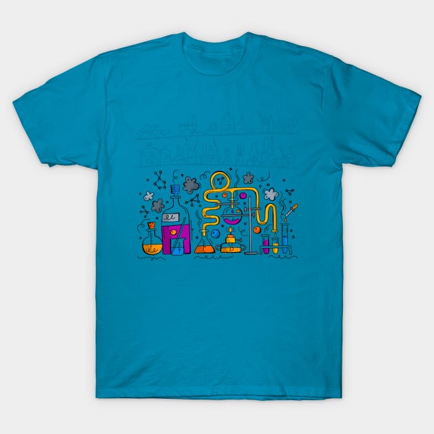 Chemistry Background Doodle T-Shirt by Mako Design 